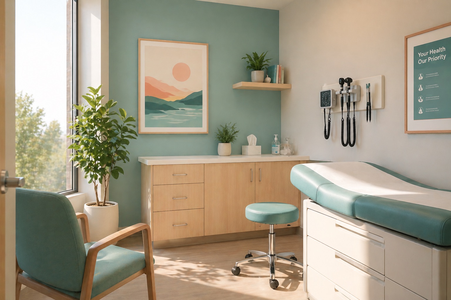 A calm, modern exam room