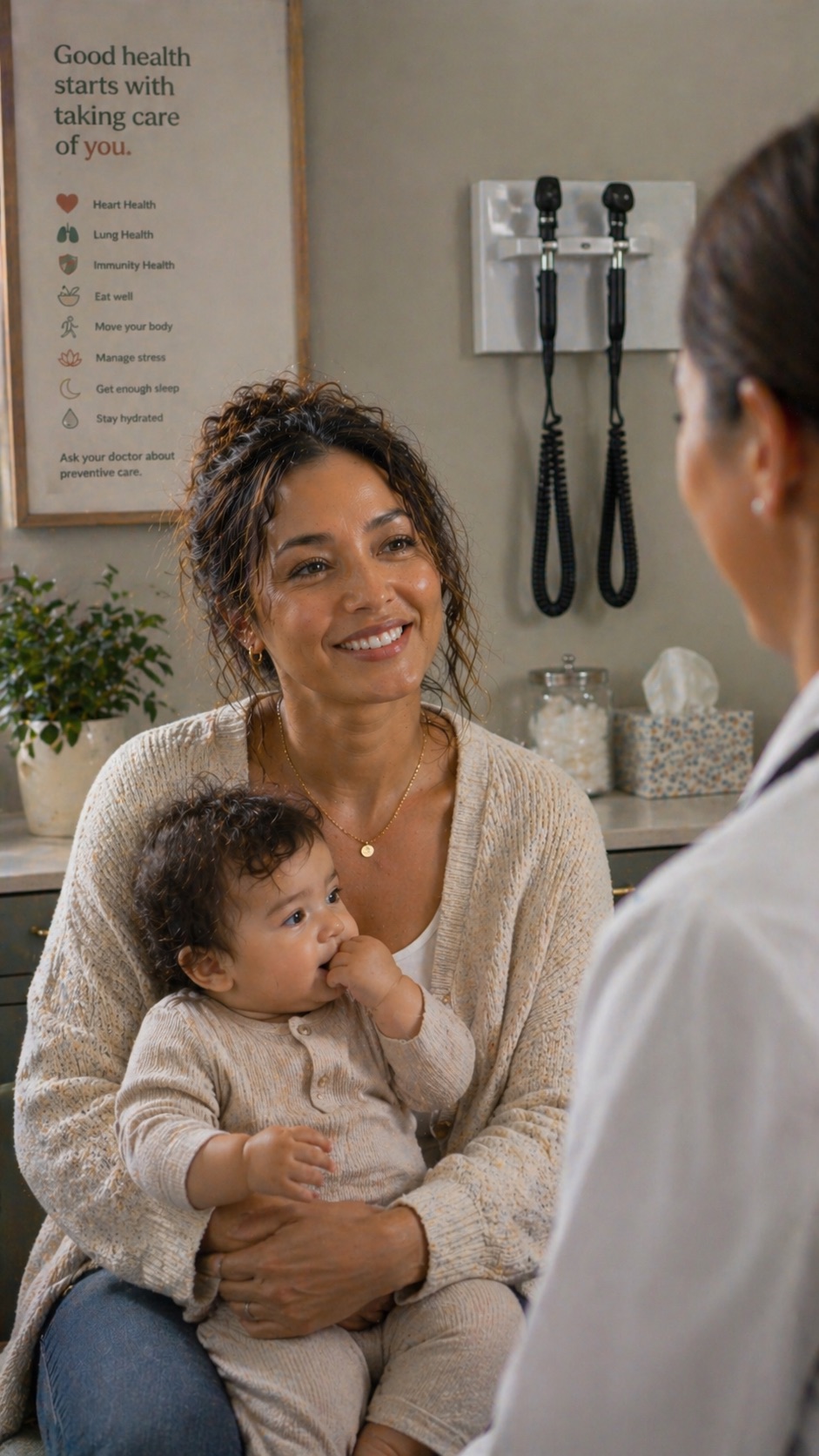 Mother with baby speaking to a doctor