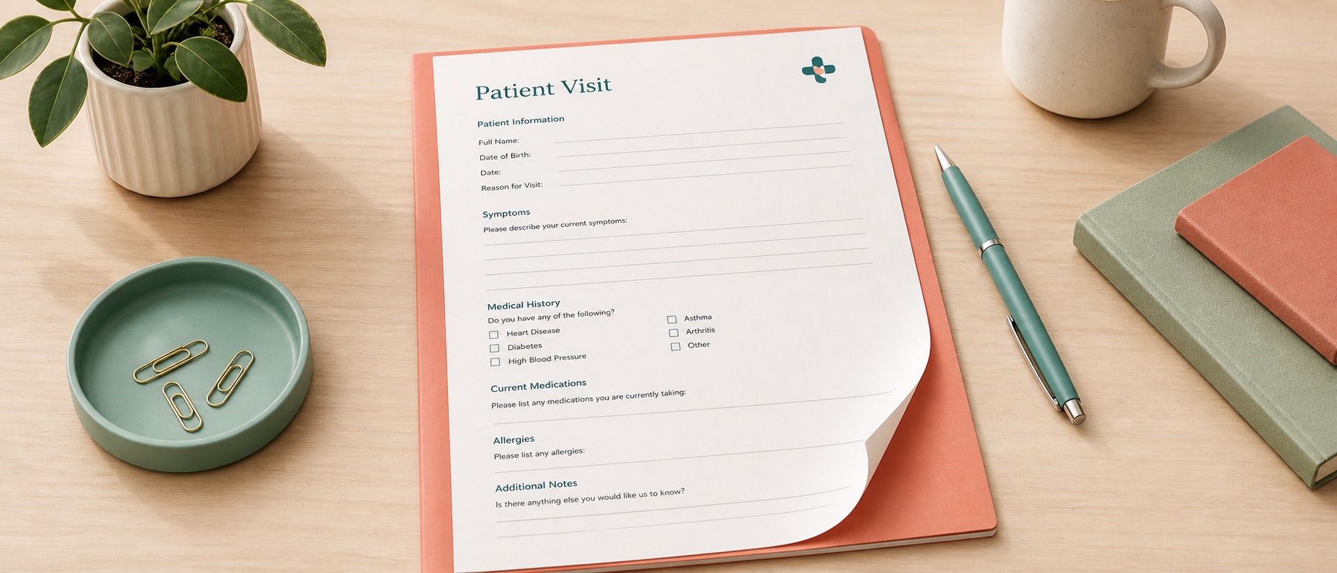 Patient visit form on a desk