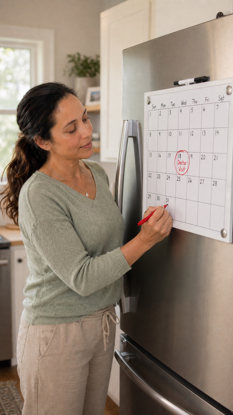 Woman marking dates on a calendar